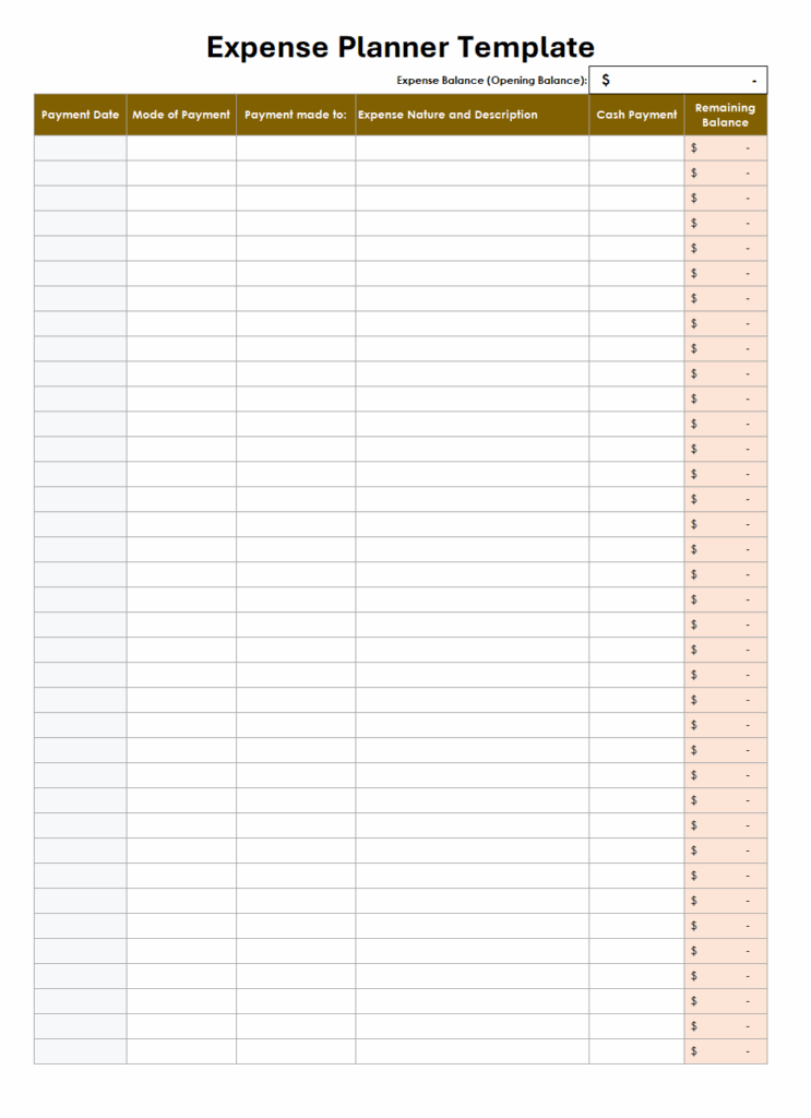 Expense Planner Template Excel