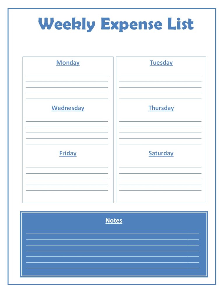 Expense List Template Free Word & Excel Templates