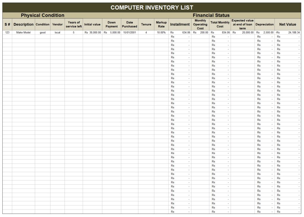 Computer inventory template