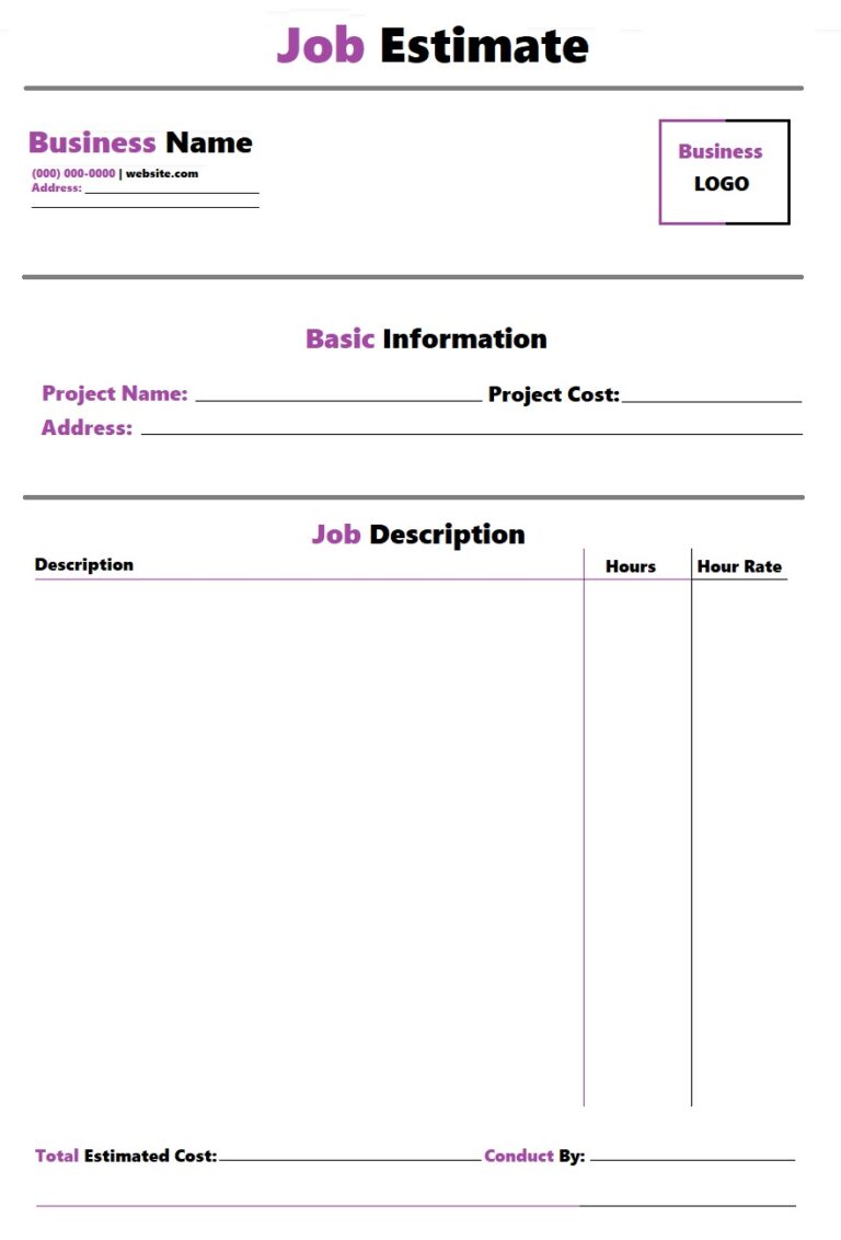 Purpose of Job Estimate Free Word Excel Templates Purpose of Job Estimate Free Word Excel Templates