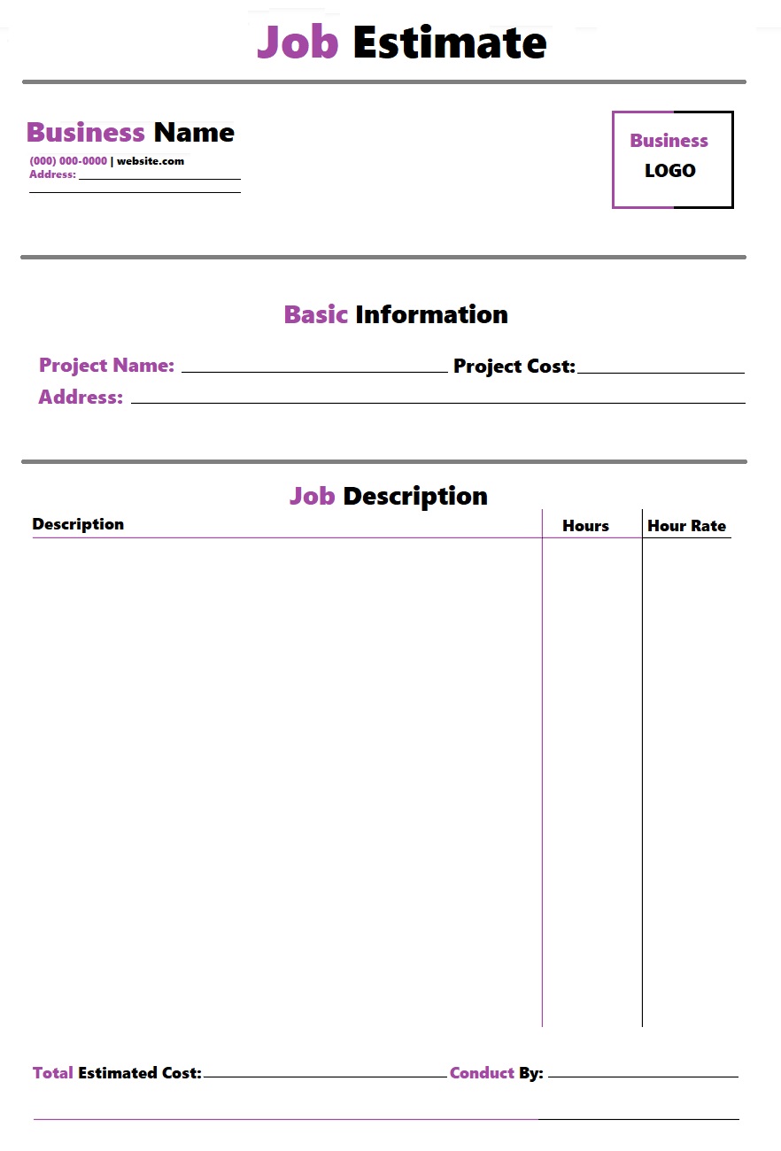 Loss Job Estimate Template