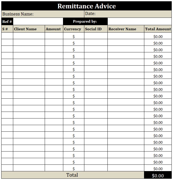 Remittance Advice Template Word