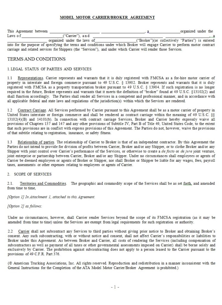 Broker Carrier Agreement Template