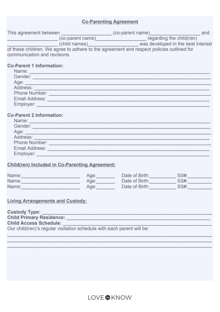 CoParenting Agreement Template in MS Word Free Word & Excel Templates