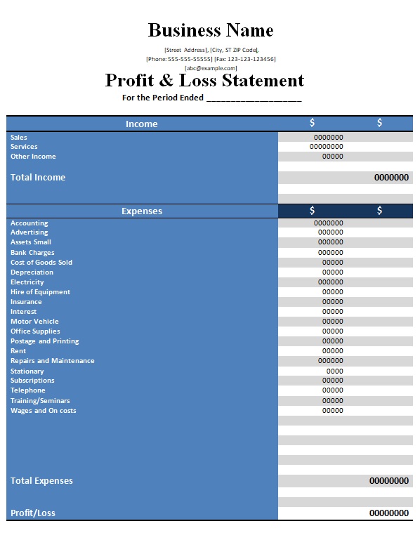 Financial Statement Template