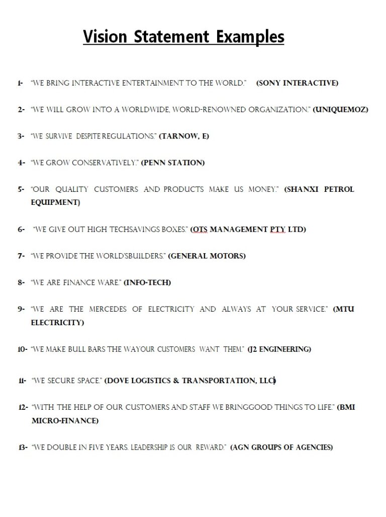 Free Vision Statement Templates