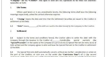 Debt Settlement Agreement Template