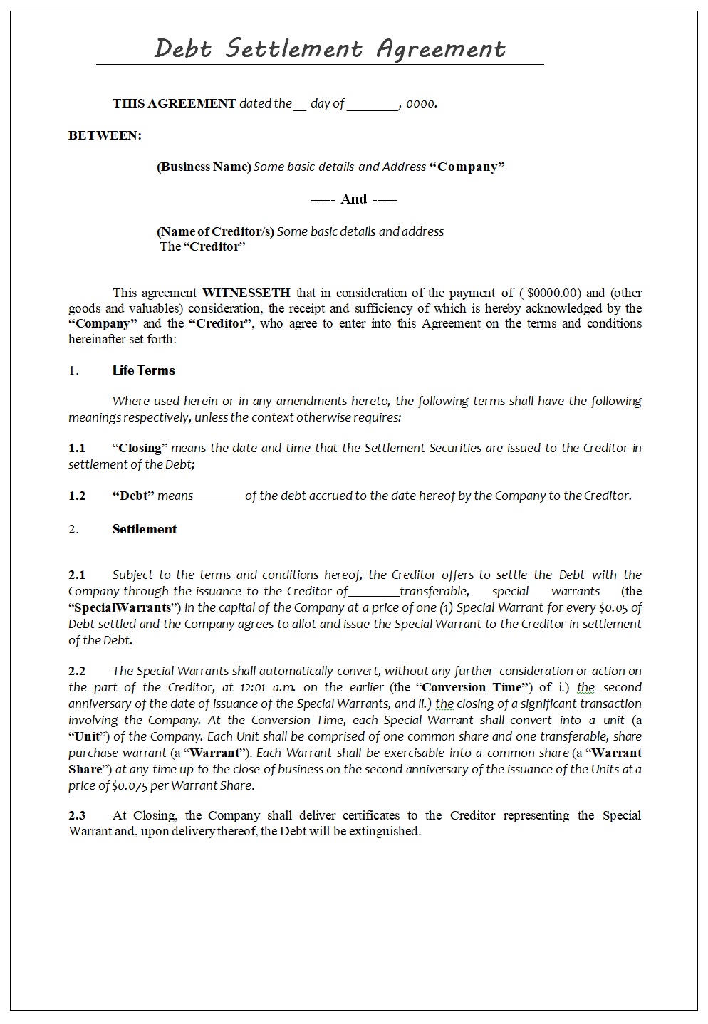Free Debt Settlement Agreement Template Free Word Excel Templates Free Debt Settlement Agreement Template Free Word Excel Templates