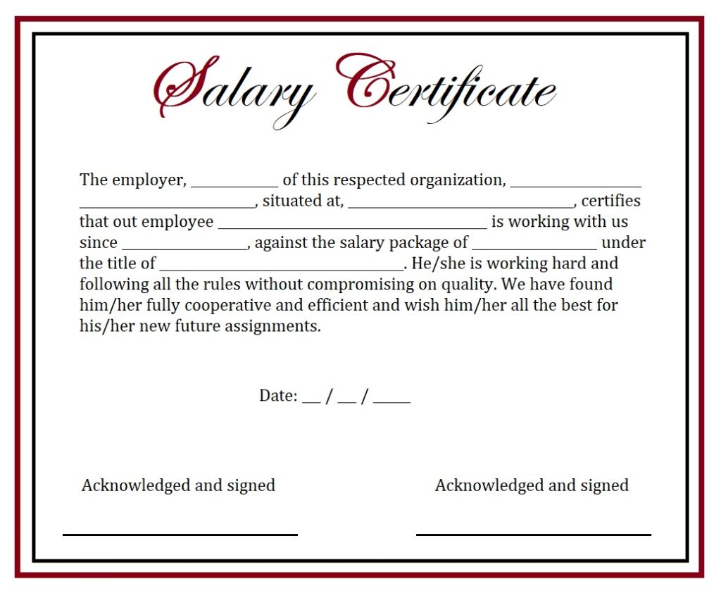 Salary Certificate Format