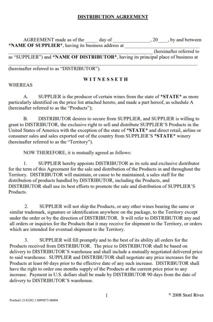 Exclusive Distribution Agreement Template