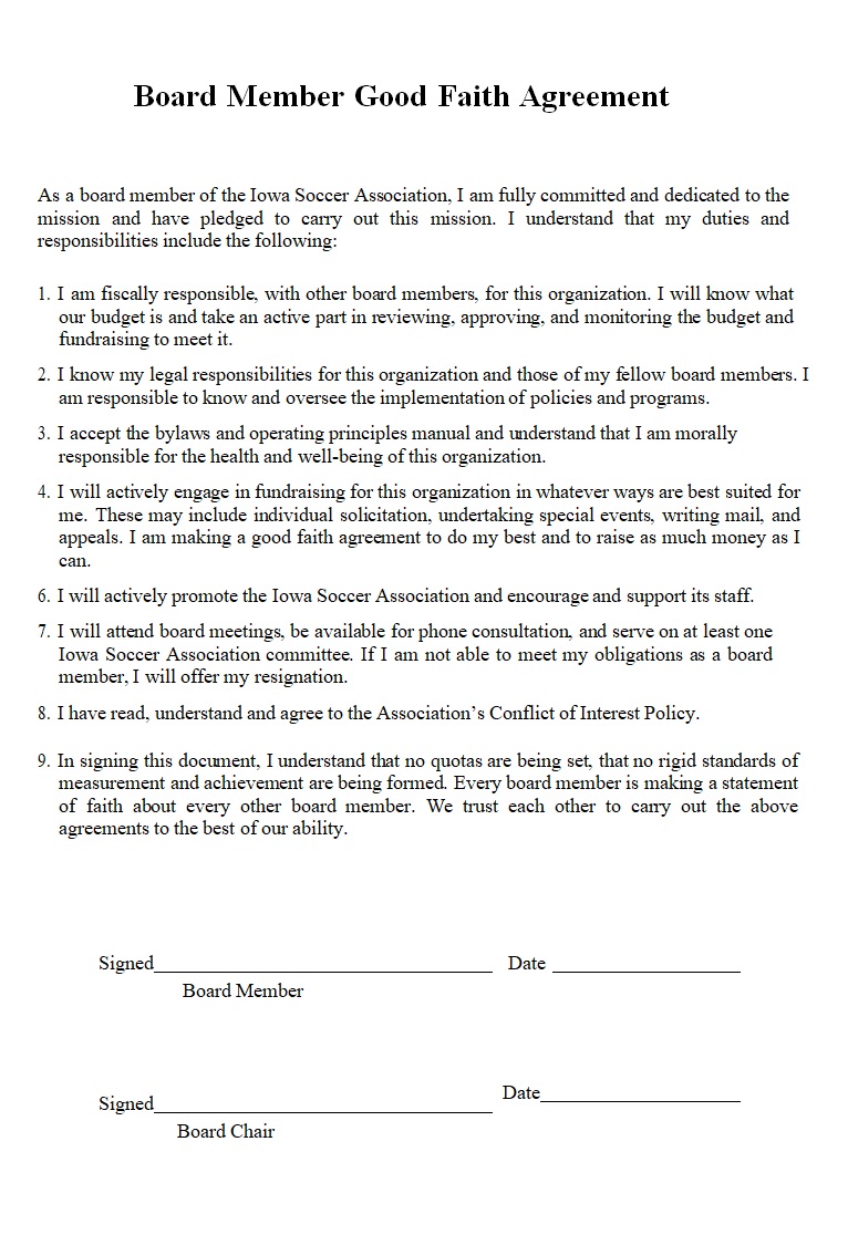 Free Good Faith Agreement Template Free Word Excel Templates