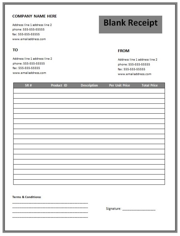 Blank Receipt Template Free Word Excel Templates