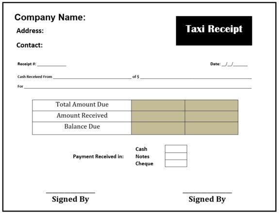 Taxi Receipt Template | Free Word & Excel Templates