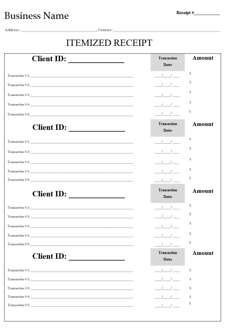 Professional Itemized Receipt Template Free Word Excel Templates