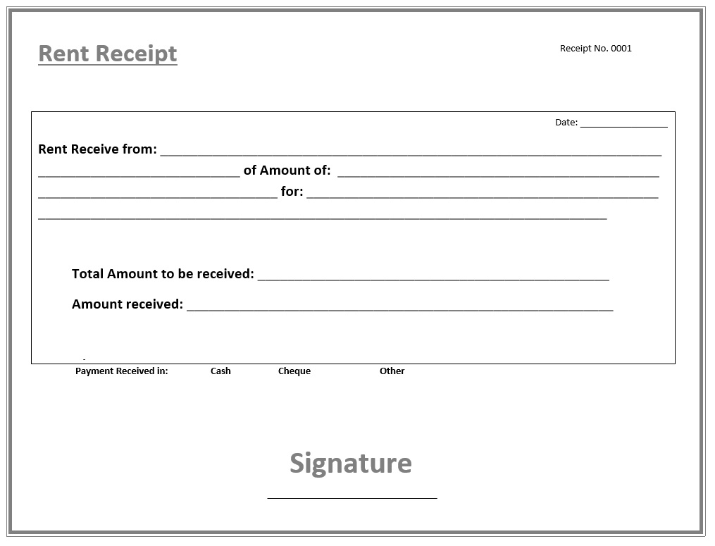 Rent Receipt Example