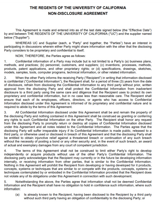 Non-Disclosure Agreement Sample