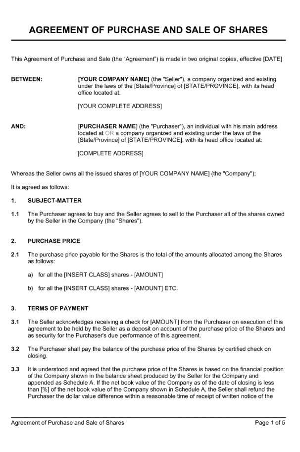 Purchase and Sale Agreement Template