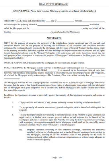 Property Mortgage Agreement Template | Free Word & Excel Templates