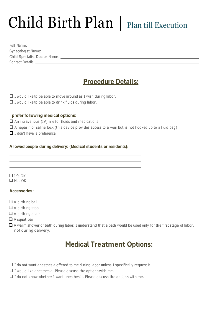 Child birth plan template google docs free word excel templates