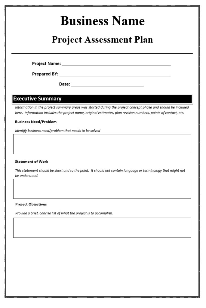 Project Assessment Plan Template