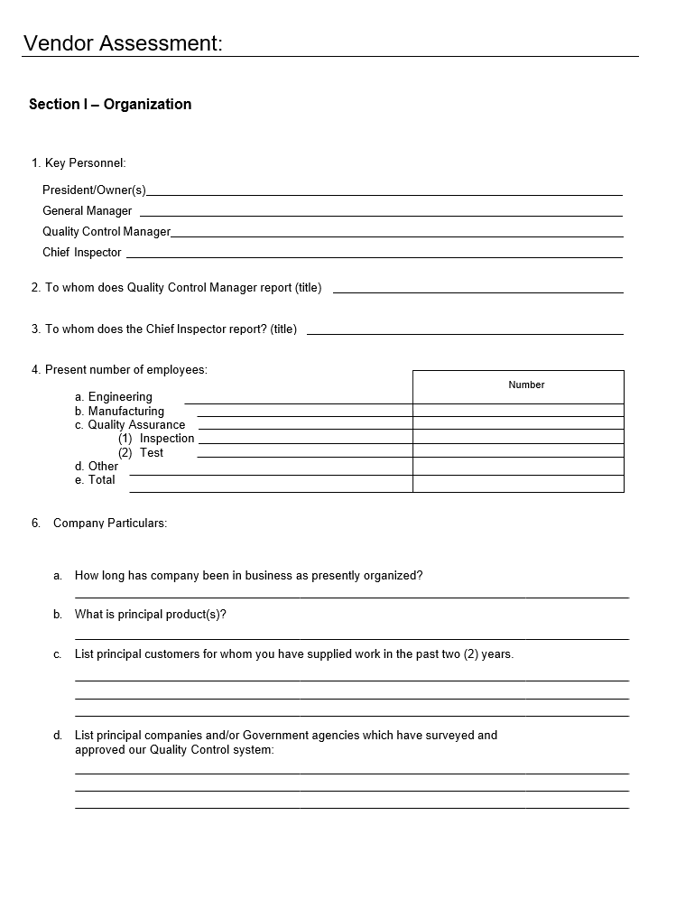 Vendor Assessment Template