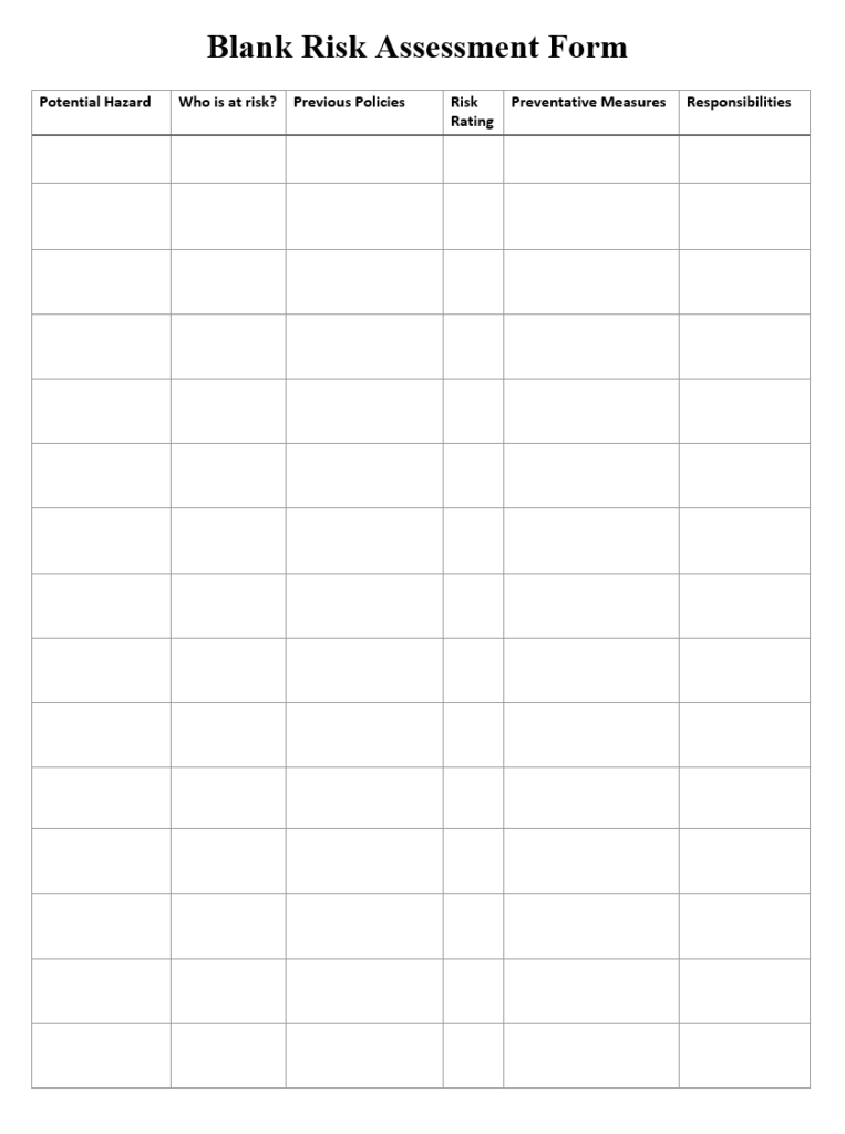 Blank Risk Assessment Form