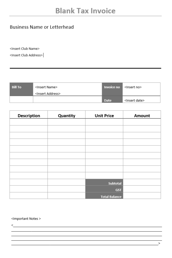 Blank Tax Invoice Format