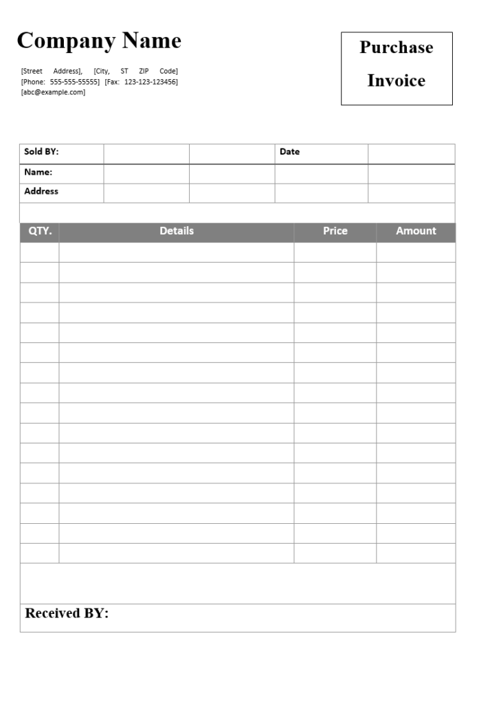 Purchase Invoice Example