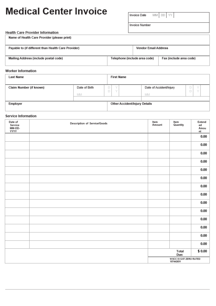Medical Center Invoice Template
