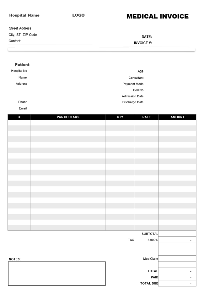Printable Medical Invoice Template