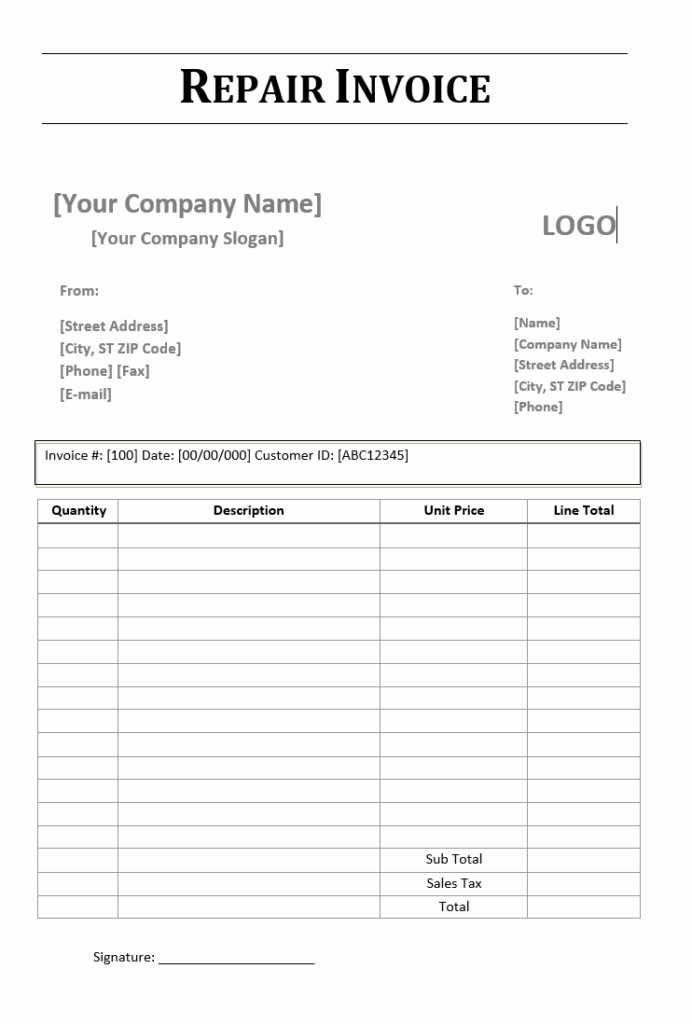 Repair Invoice Format