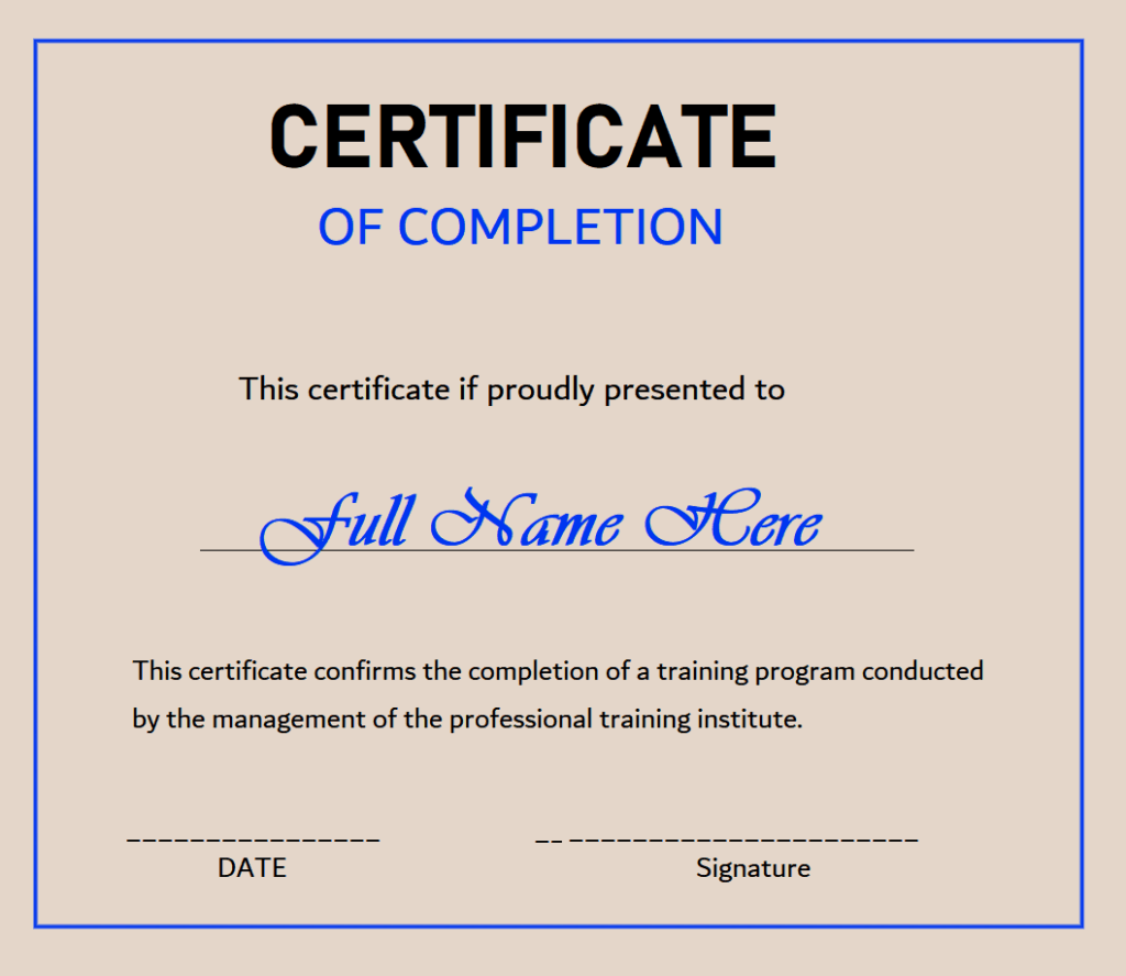 Certificate of Completion Template