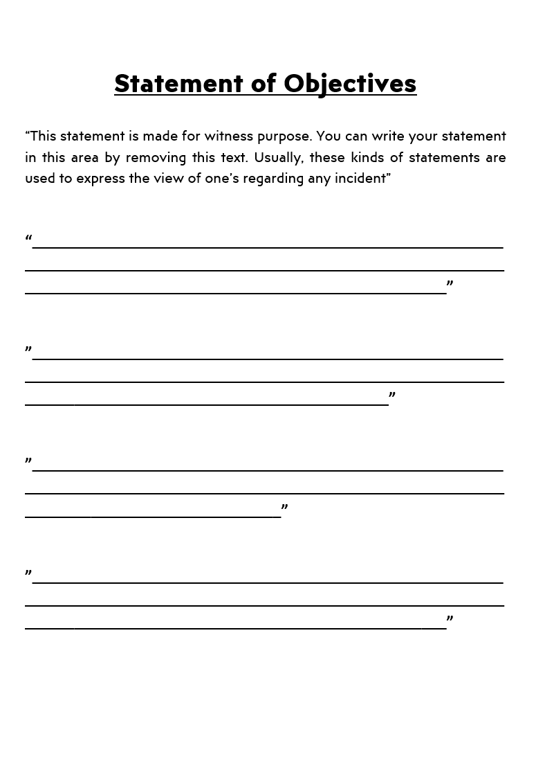 Writing Objective Statements Statement of Objectives Template | Free Word & Excel Templates