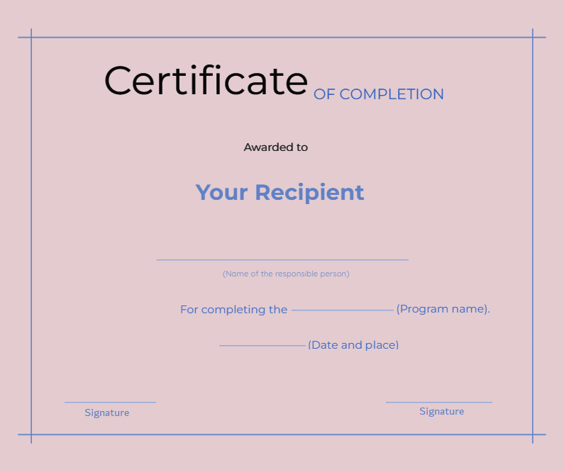 Certificate of Completion Format