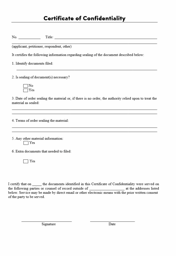 Certificate of Confidentiality Template