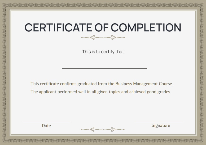 Completion Certificate Template
