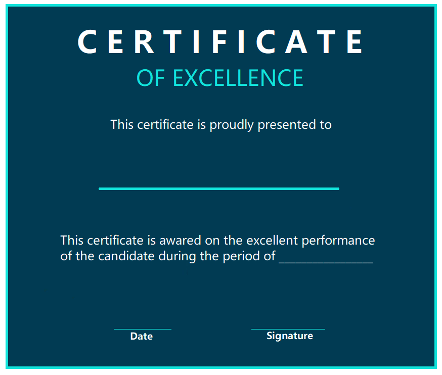 Certificate of Excellence Format