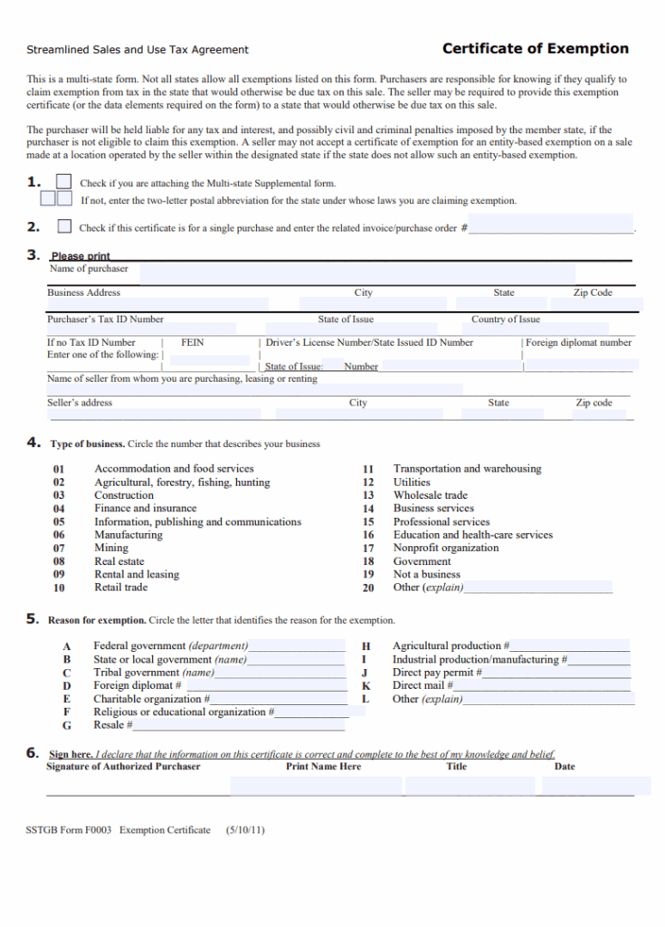 Certificate of Exemption Template