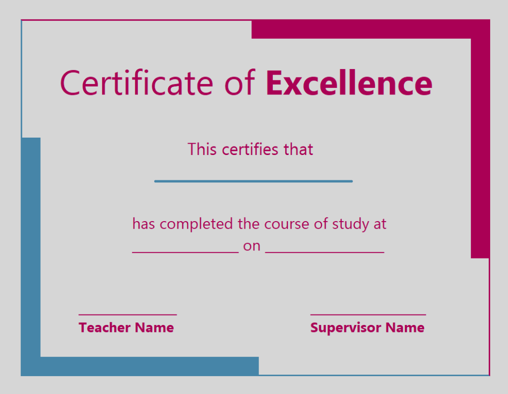 Excellence Certificate Template