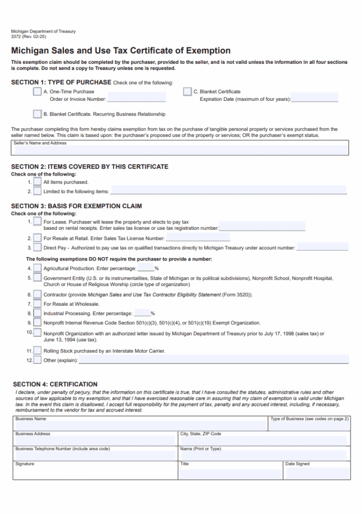 Tax Certificate of Exemption Template