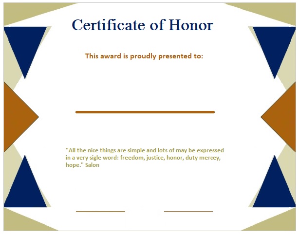 Certificate of Honor Sample