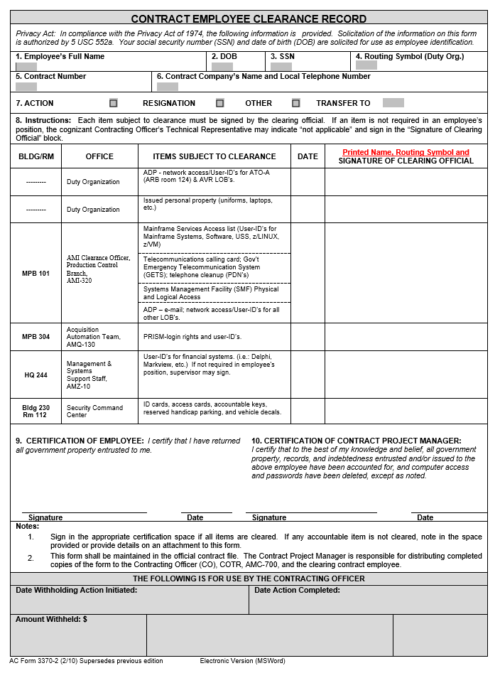 Clearance Certificate Format