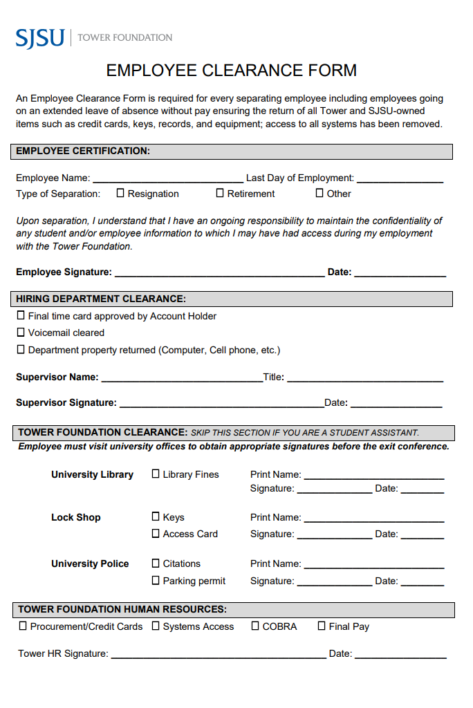 Employee Clearance Certificate Form
