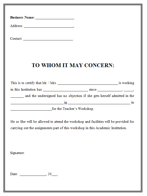 No Objection Certificate Example