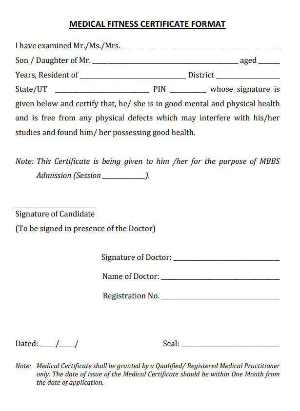 Medical Fitness Certificate Template