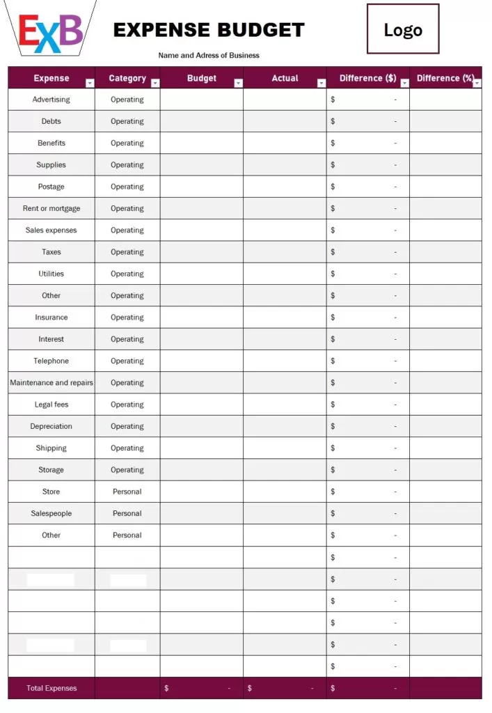 Budget Expense Template