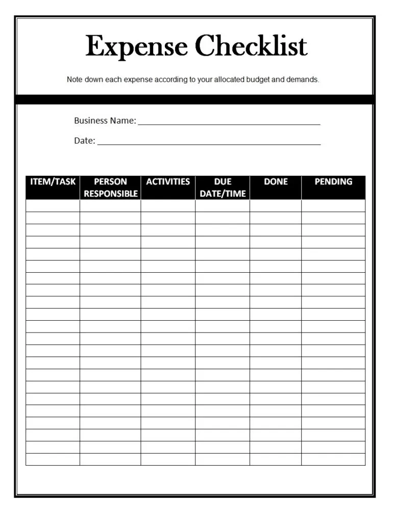 Expense Checklist Template