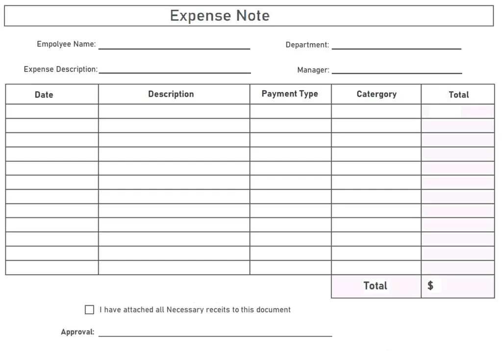 expense note format