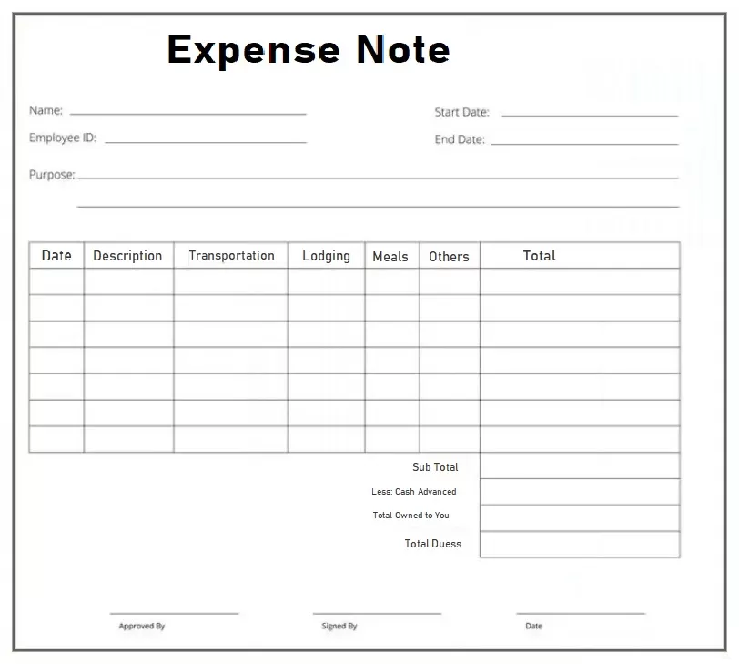 expense note template