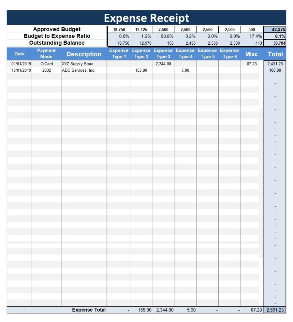 Expense Receipt Format